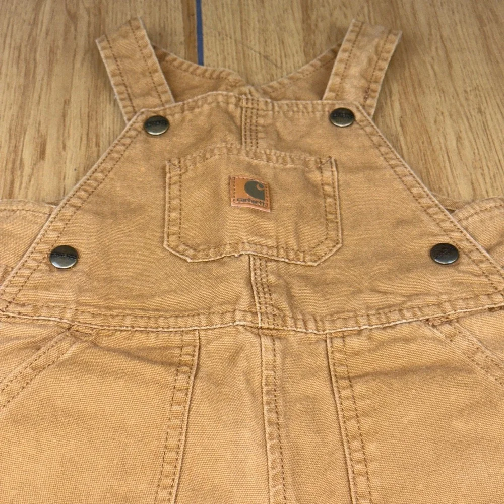 Carhartt Toddler Tan Canvas Bib Overalls‎ 24 Months Snap Leg 100 Cotton